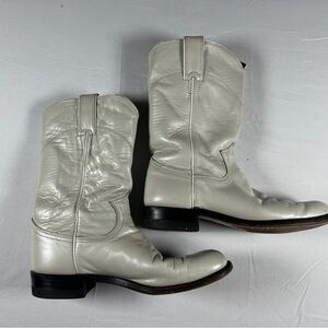 Vintage Justin Boots Pearl White Leather Roper Boots Womens Size 5.5 Western